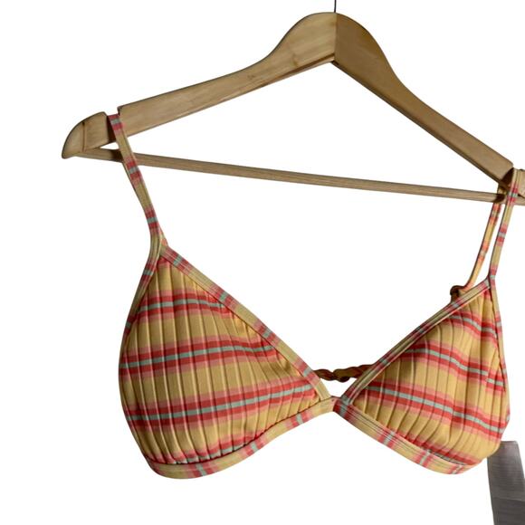 Billabong Sunchaser Ceci Striped Triangle Bikini Swimsuit Top in Pineapple XL - Picture 4 of 7